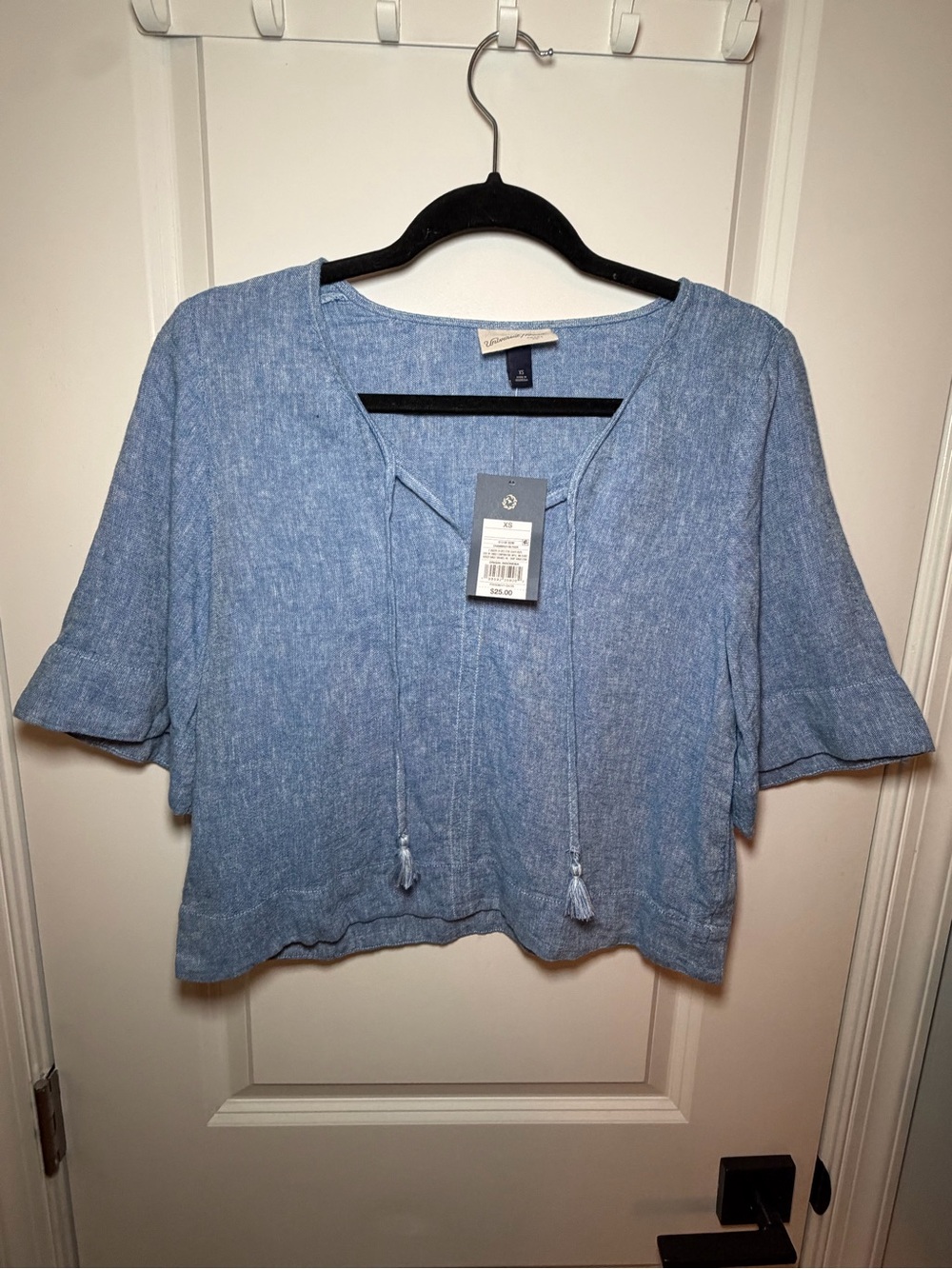 Universal Thread Light Blue Tie-Front Linen-Blend Top